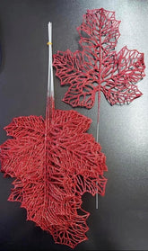 Frunze decorative roșii – model viță/arțar  cu sclipici - 12 buc/set